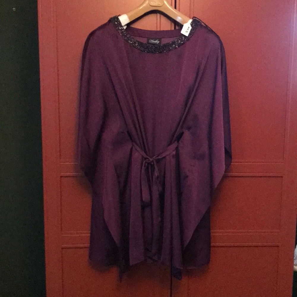 Purple Satin evening dress with sequins collar